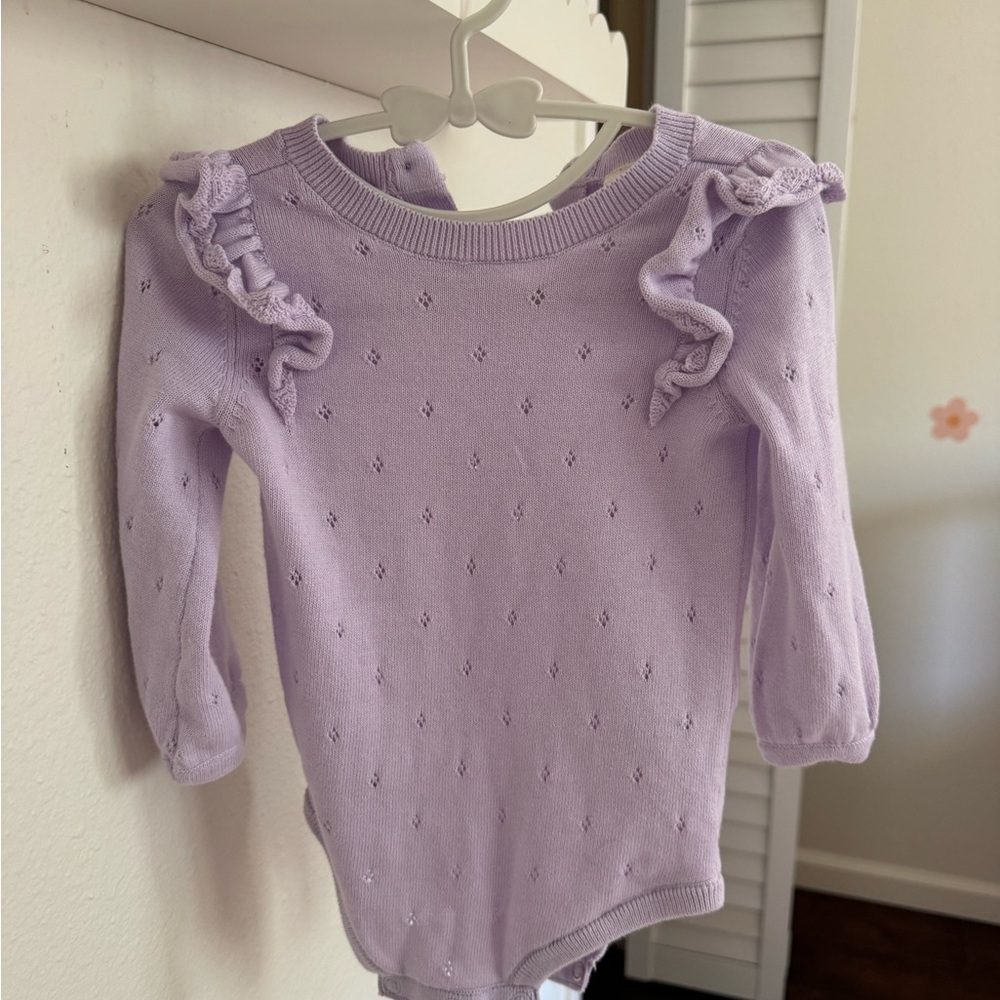 Girls' Lavender Ruffle Knit Bodysuit — Long Sleeve